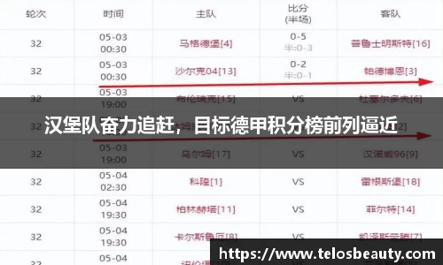 汉堡队奋力追赶，目标德甲积分榜前列逼近